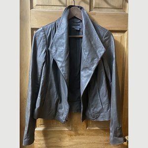 VINCE Leather Asymmetrical Zip Scuba Jacket - Small - Olive